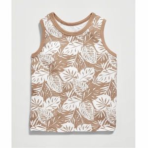 3/$15 🌸 Old Navy Toddler Unisex Jersey Tank Top Brown Tropical Palm Leaf Print